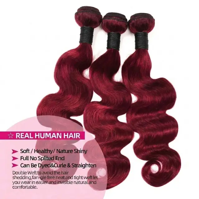 14A 99J Burgundy Body Wave Bundles Human Hair Brazilian Unprocessed 30 36 Inch Virgin Weave Raw Hair 98% Human Hair Bundles Extensions 5