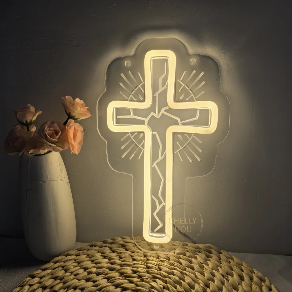 

Cross Neon Sign Jesus Neon Lights Signs LED Light Sign for Wall Decor,Neon Cross Sign for Bedroom Living Room Wedding Gifts