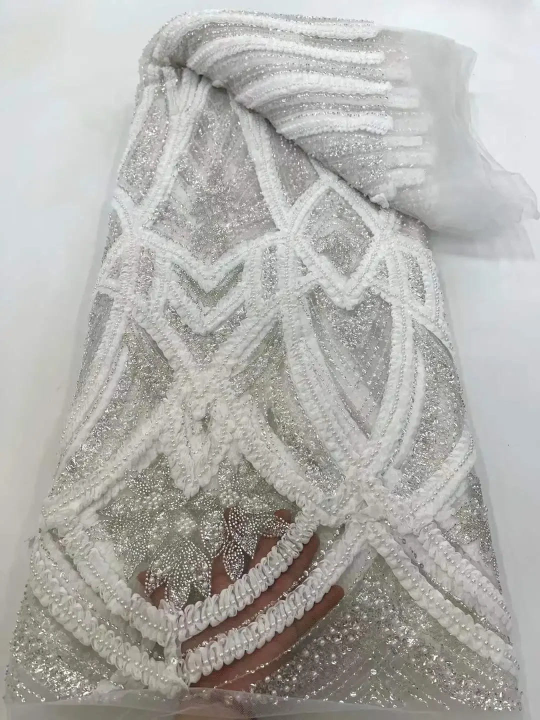 

NEW 2025 Latest Hot Sale New High-End Luxury French Embroidery Heavy Lace Fabric African Nigerian With Sequins For Wedding SZ714