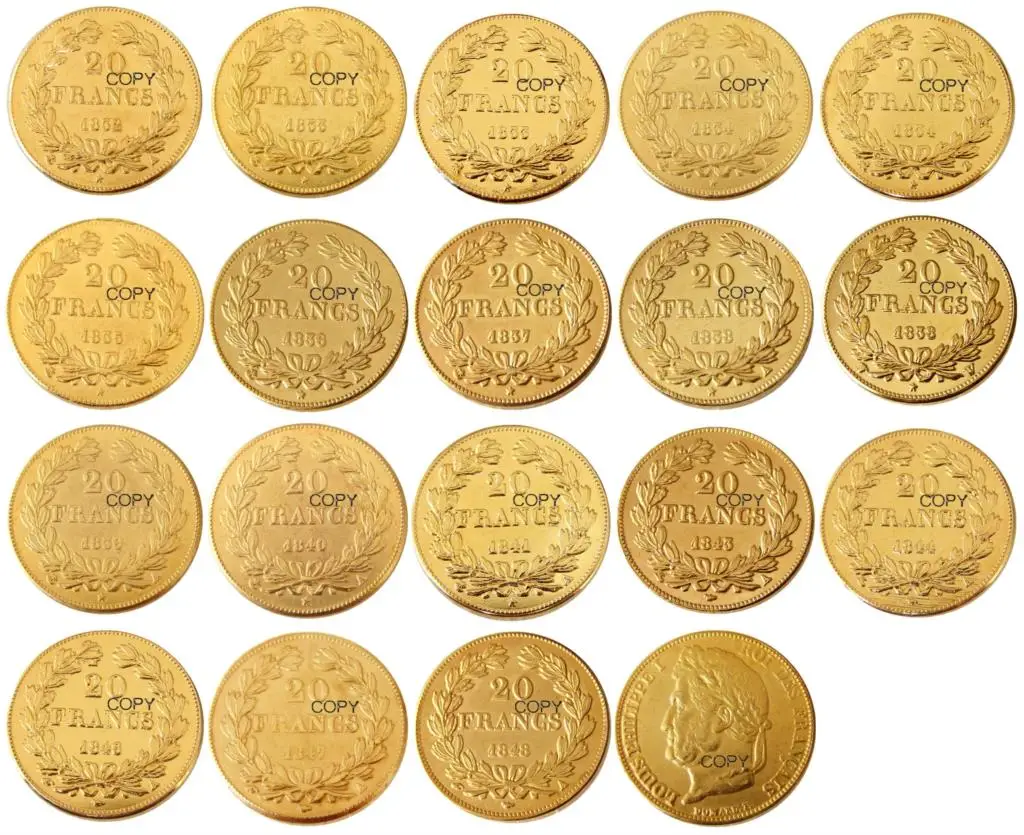 

France 20 France (1832-1848 AB)18PCS Gold Plated Copy Decorative Coin