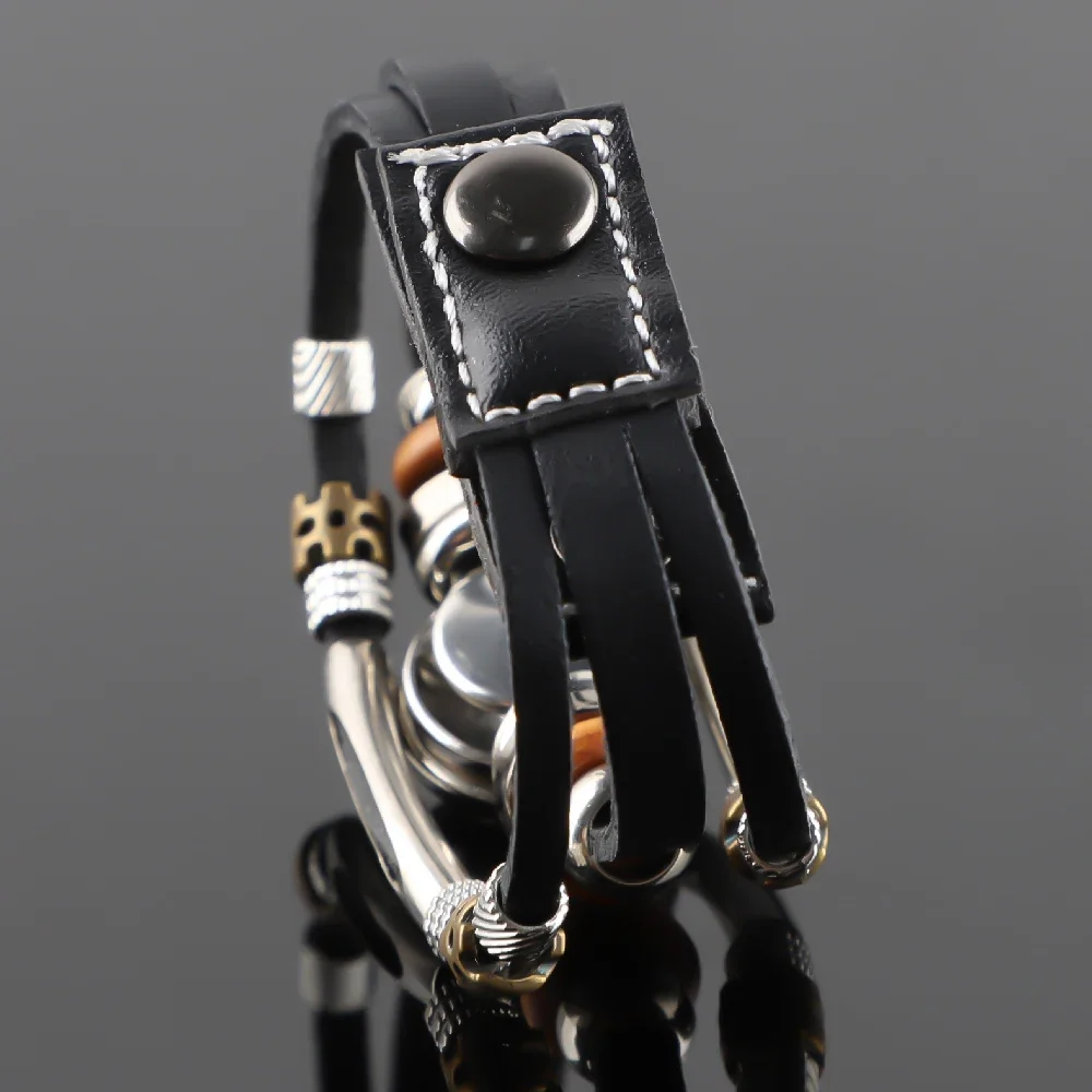 لعبة المظلة المقيمة خمر سوار للرجال النساء الأسود مضفر متعدد الطبقات أساور جلدية فاسق هدية عيد ميلاد سوار #3