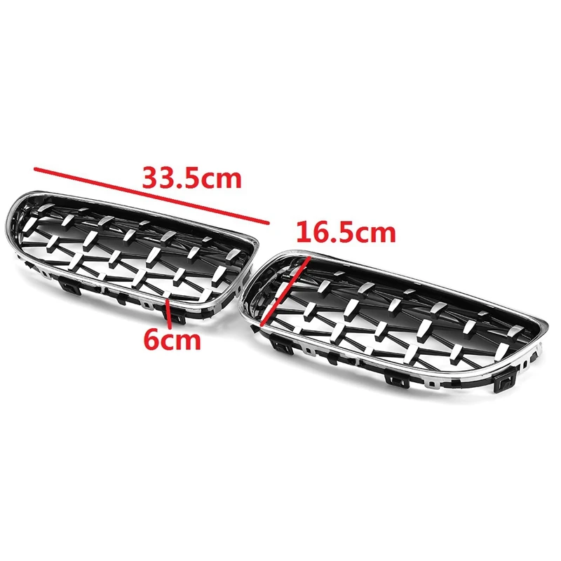 2Pcs Car Front Bumper Hood Kidney Grille Diamond Meteor Racing Grill Painted Chrome For -BMW 3 Series E90 2009-2012