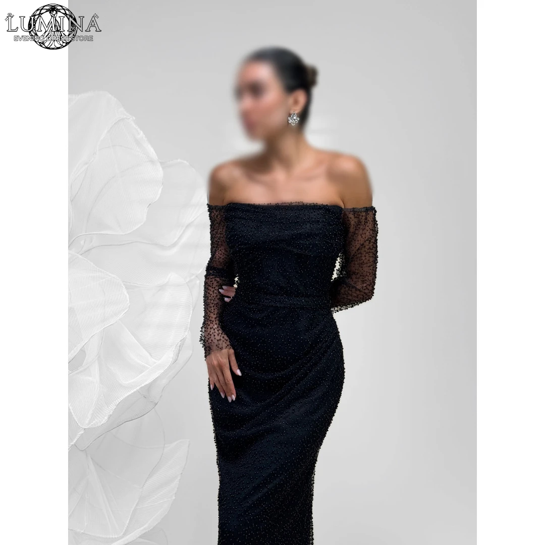 Lumina One Shoulder Long Sleeves Elegant Dresses for Gala Party Dresses Luxury 2026 Fish Tail Embroidered Pearls Customized Prom