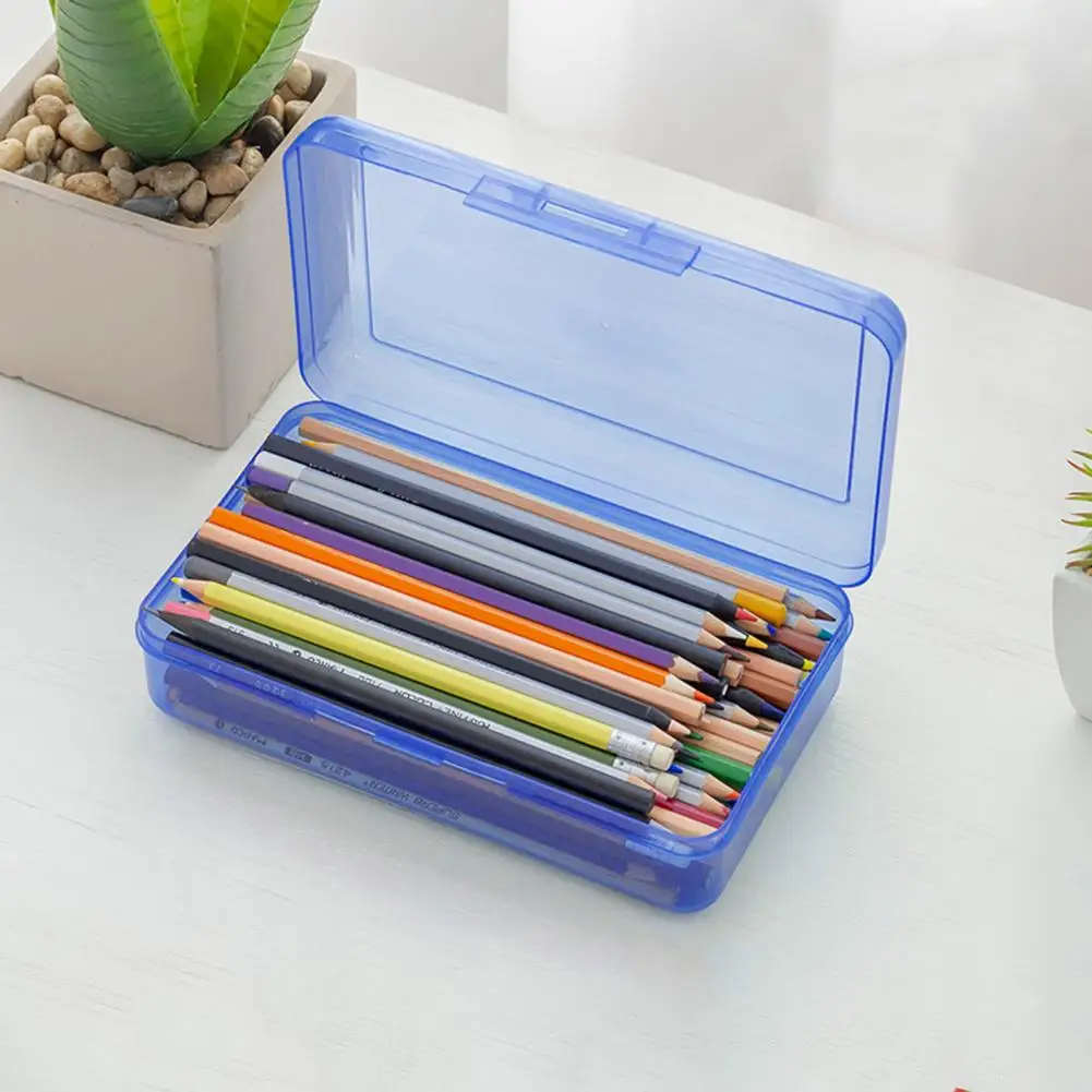 Pencil Case Plastic Transparent Kid Pencil Box Stickers Organizer Box Desktop Container Washi Tape Stickers Box Art Tool Case