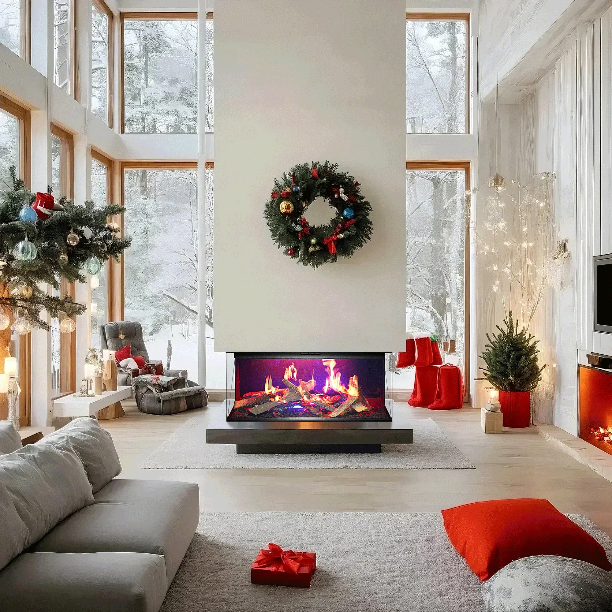 

Голографический электрический камин с 3-сторонним голографическим проекционным эффектом, ЖК-экран, Новое поступление, английский язык для отелей