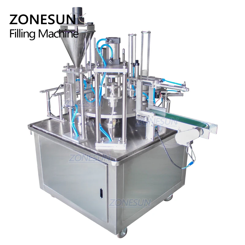 ZONESUN ZS-GF900C Automatic Filling Sealing Machine Pneumatic Rotary Type Water Milk Cup Liquid Coffee Nespresso Filler