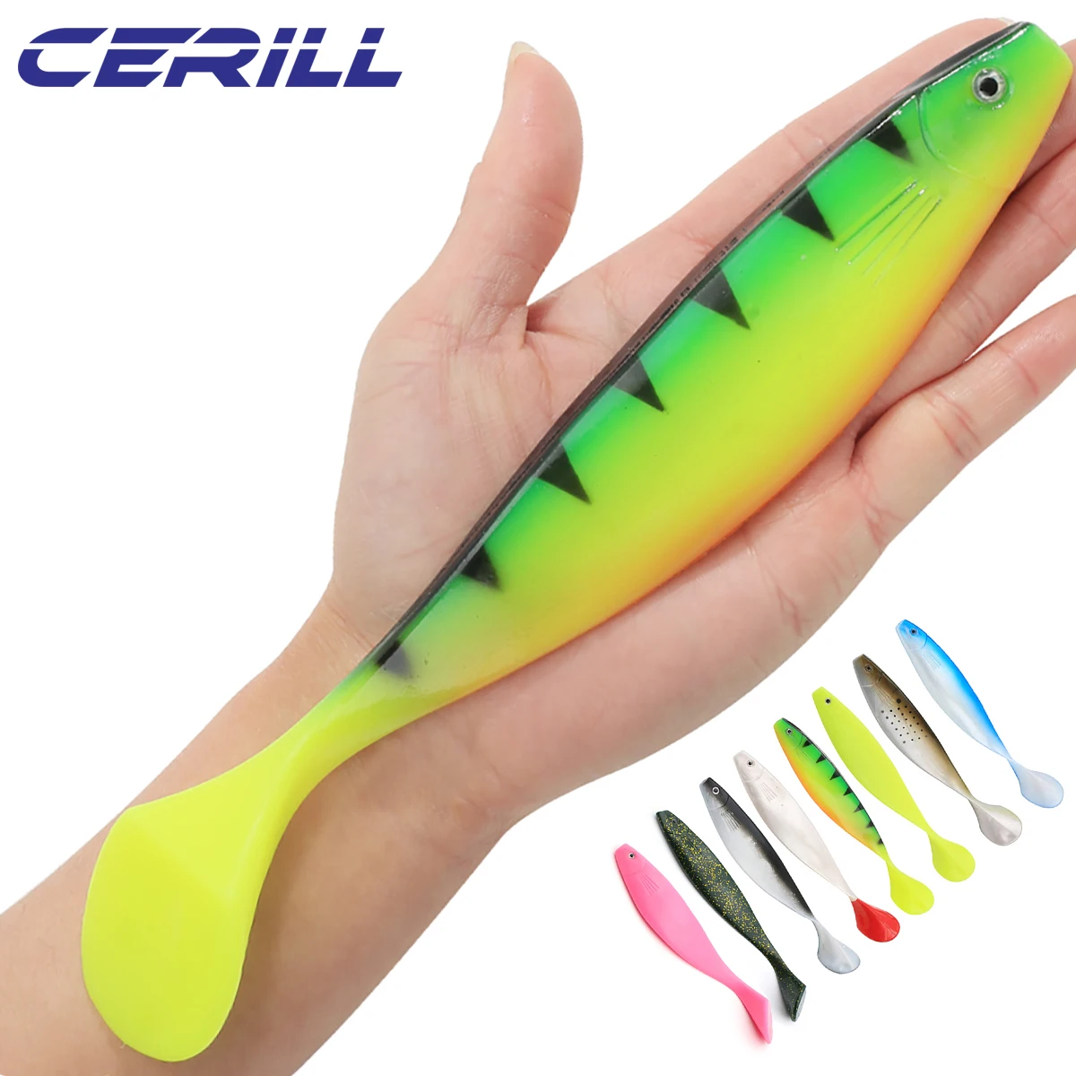 Cerill 1 PC 23.5 cm Silicone Fishing Lure Paddle Tail Pike Big Shad Bait Bass Saltwater Jig Wobbler Swimbait Artificial Tackle