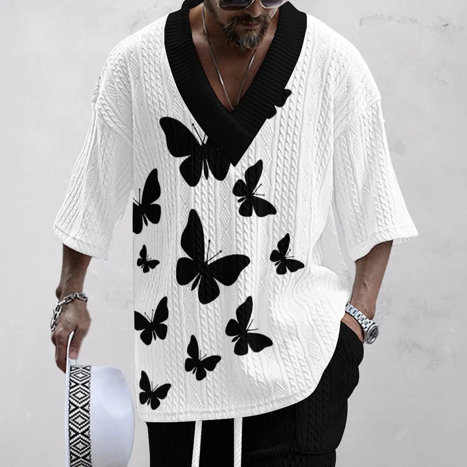 2024 Summer Europe And The United States High Street Men Straight Broad Sports Street High-grade Jacquard Top Sweater