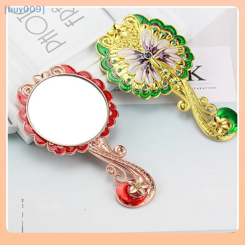 2 Pcs/Set Butterfly Painting Design Vanity Mirror And Comb Set Round Shape Embossed Metal Handheld