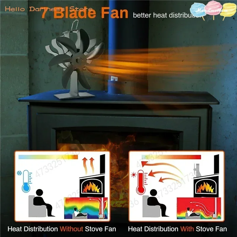 7 Blades Stove Fan Heat Powered Fireplace Fan Log Wood Burner Eco-fan Quiet Home Winter Warm Heater Efficient Heat Distribution