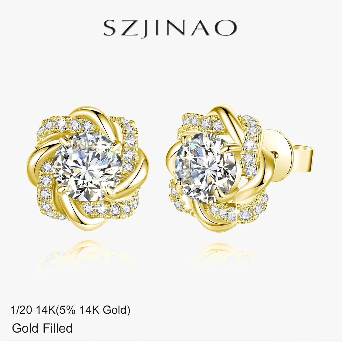6.5mm Moissanite Flower Stud Earrings 14K Gold Filled Tarnish-Resistant for Women Lab Diamond Sparkling Jewelry Daily Wear