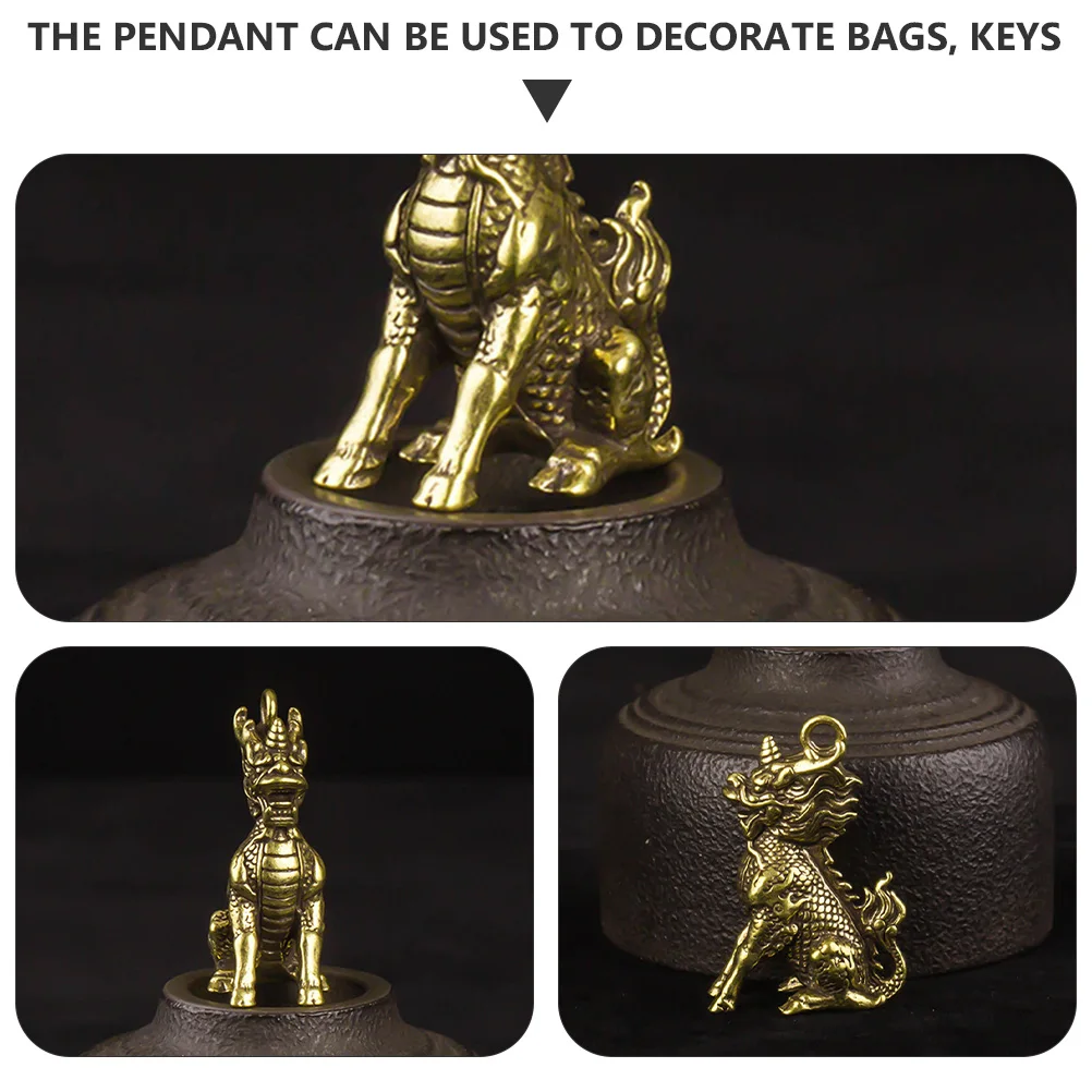 

Brass Kylin nament Mini Desktop Decor Key Chain Pendant Gemstone Lid Car Key Craft Retro Jewelry Accessories DIY Project Home