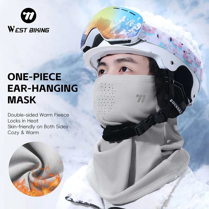 WEST BIKING Winter Cycling Neck Gaiter Ear Hanging Face Mask Double-Sided Fleece Windproof Thermal Breathable Scarf for Outdoor