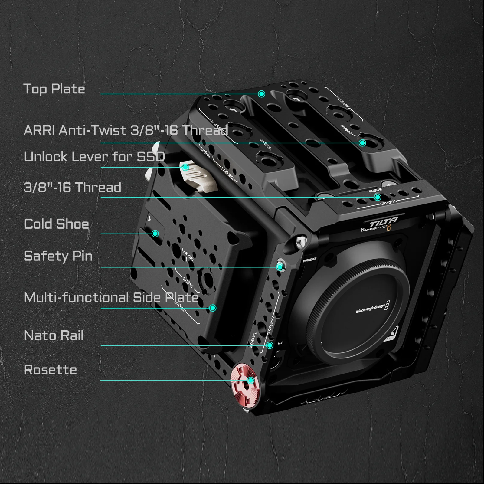 قفص كاميرا TILTA ES-T21-B لمجموعة Blackmagic PYXIS 6K Pro - قفص كامل على شكل حرف V ملحقات لوحة جانبية للتصوير الممتدة على شكل حرف V
