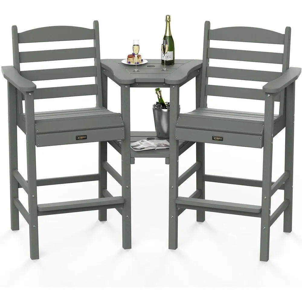 Par de sillas Adirondack de HDPE resistentes a la intemperie con bandejas dobles desmontables, muebles de patio al aire libre para piscina o balcón (