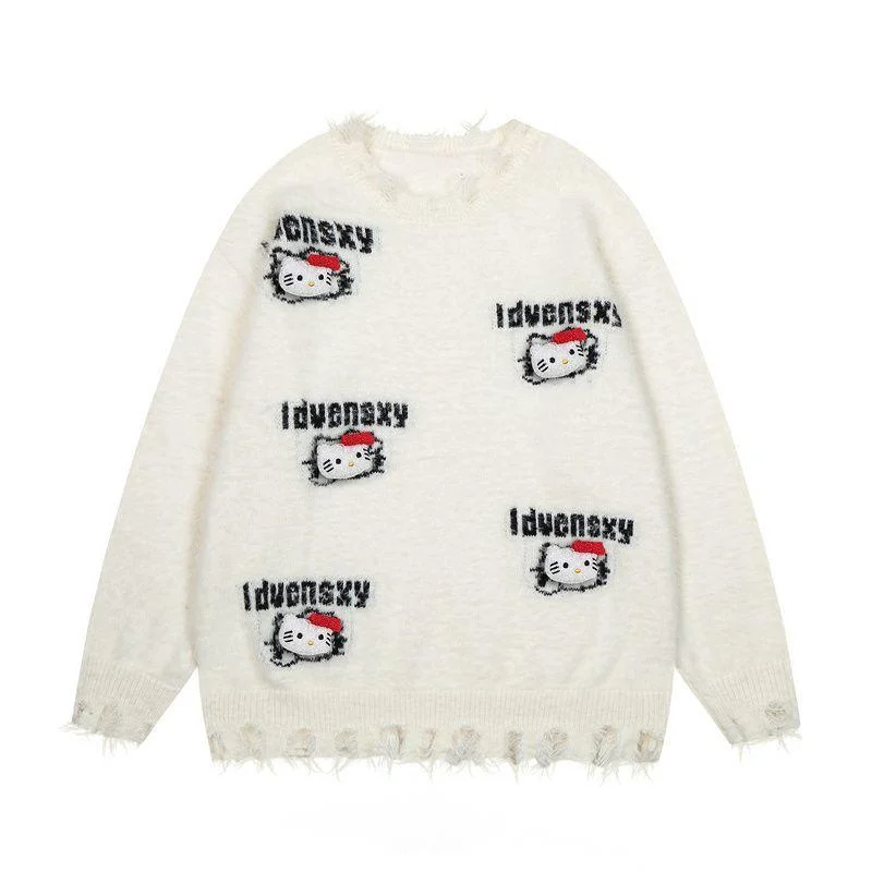 Sanrio Hello Kitty Couple Sweet Knitted Sweater Korean Style New Loose Trendy Casual Versatile Pullover Niche Design Cartoon Top