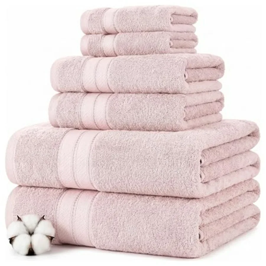 

Spun Loft 6-Piece 100 Combed Cotton Towel Set for Bathroom Use Blush, Soft Plush, Super Absorbent Quick Dry, 600 GSM