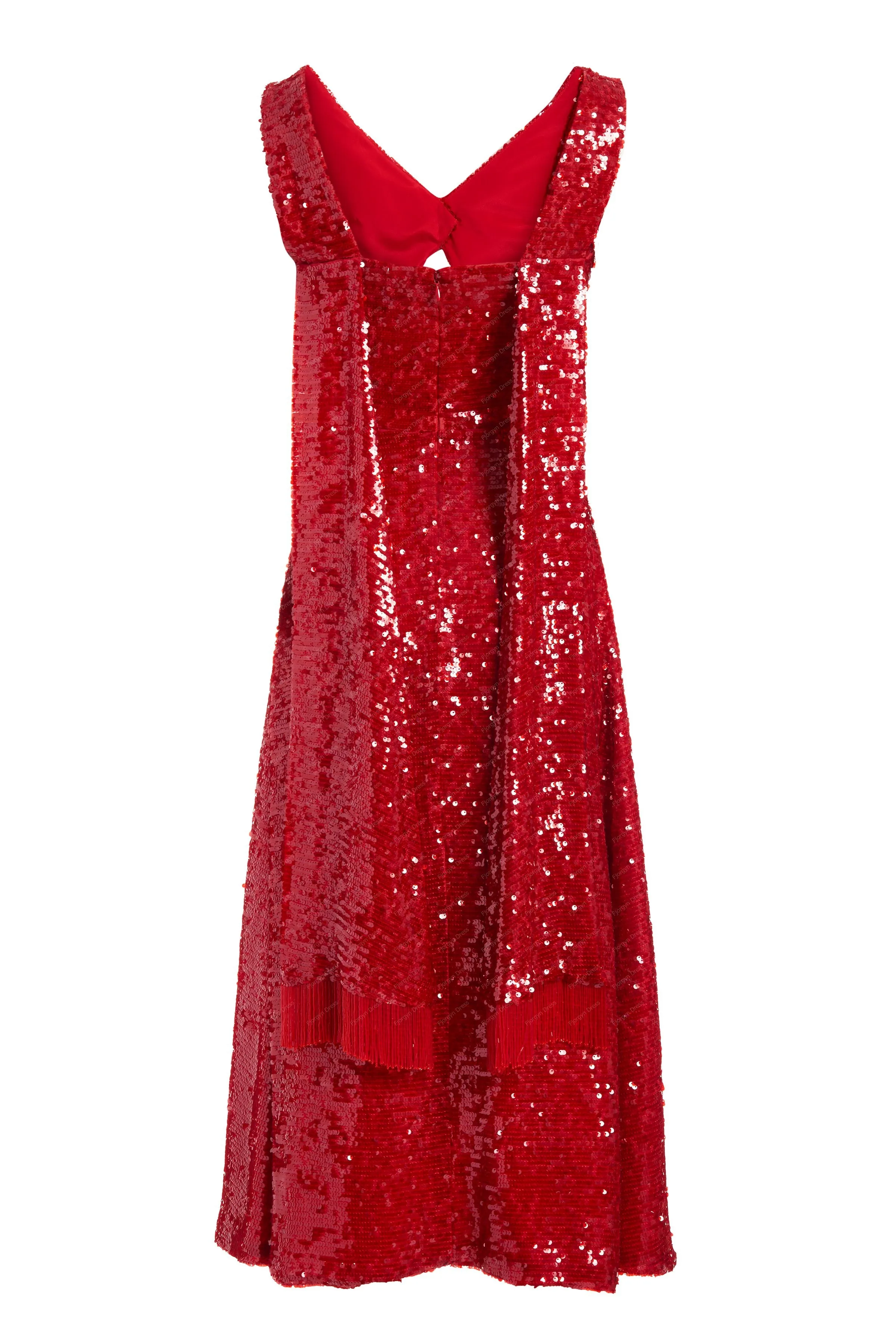 Red Sexy Sequin Party Dresses V Neck Hollow A Line Tea Length Women Stunning Birthday Party Dressing Gowns Sleeveless 2023