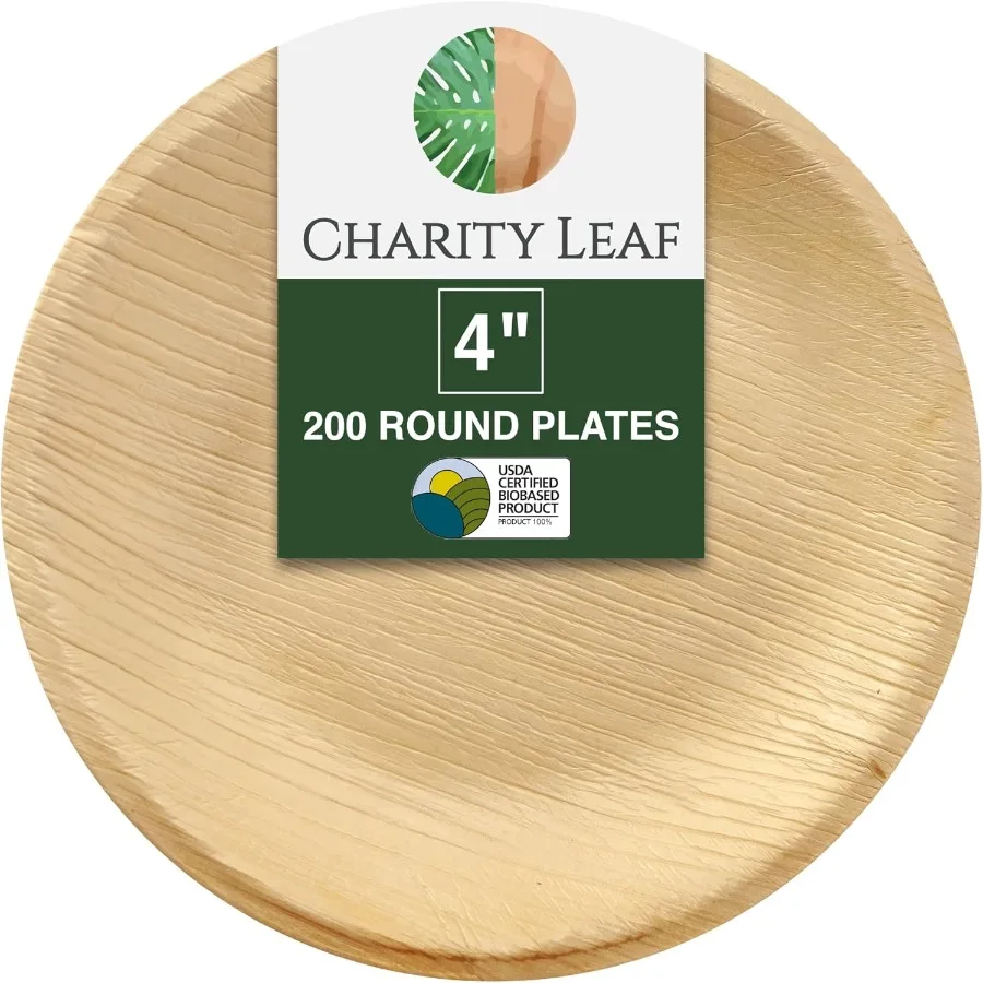 

Одноразовые круглые тарелки с пальмовым листом, 4 дюйма, 200 шт., бамбуковые тарелки, такие как сервировочные тарелки, одноразовые доски, экологически чистая посуда для Weddi