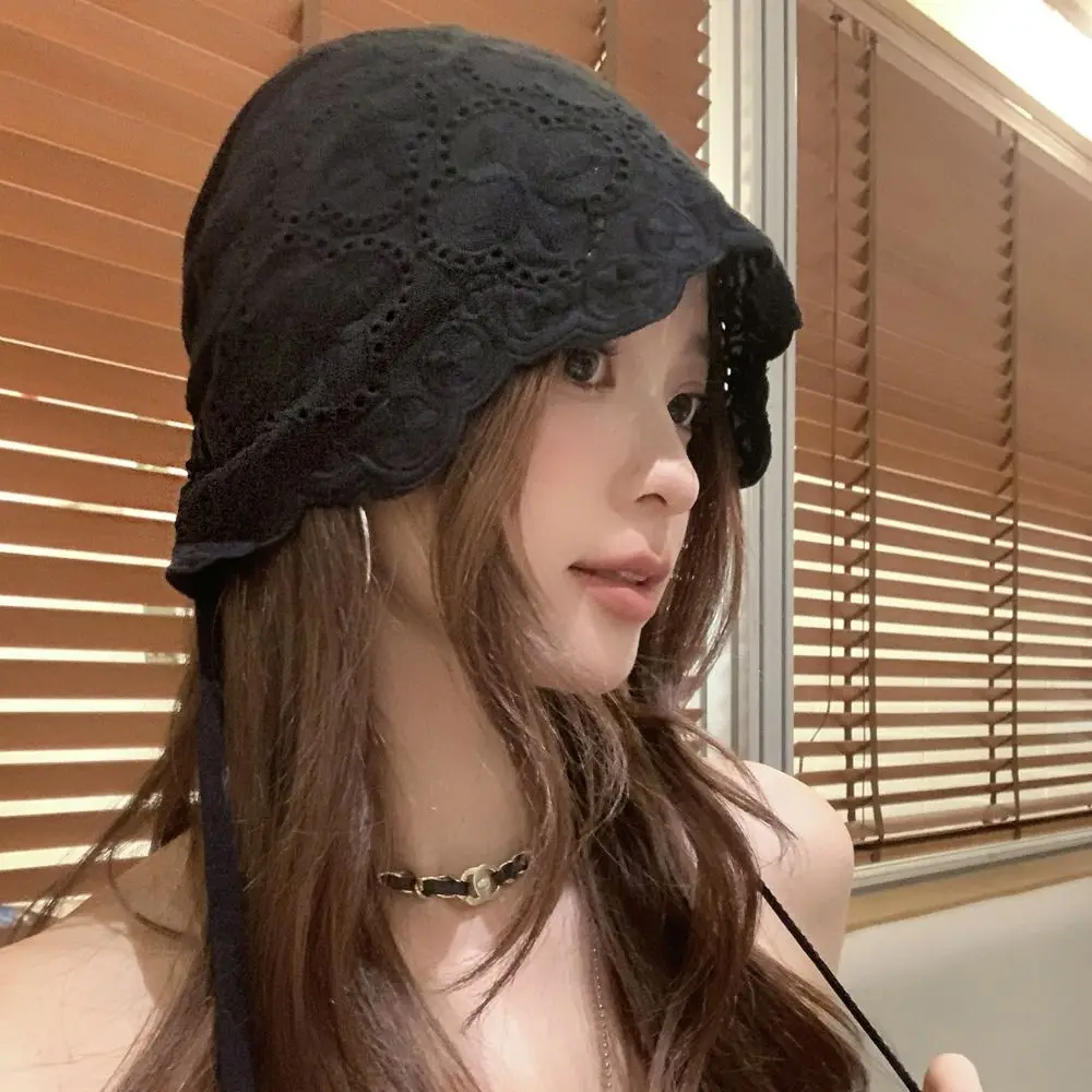 عارضة الجوف خارج المطرزة الدانتيل قبعة Y2k تنفس قبعة صغيرة فتاة حار الكورية نمط Skullcap في الهواء الطلق