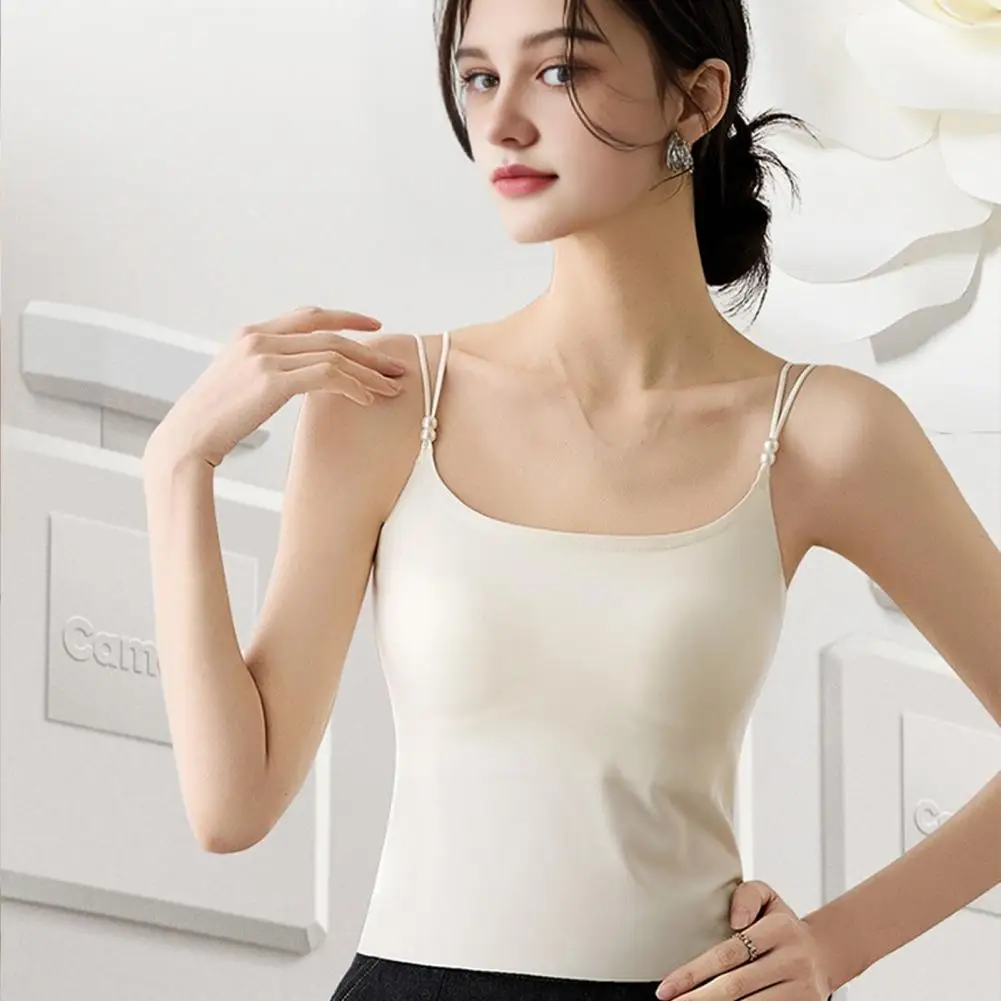 Women's Tank Tops with Built-in Bra Padded Sleeveless Spaghetti Strap Camisole Tops Double Lined Summer Basic Cami Shirts