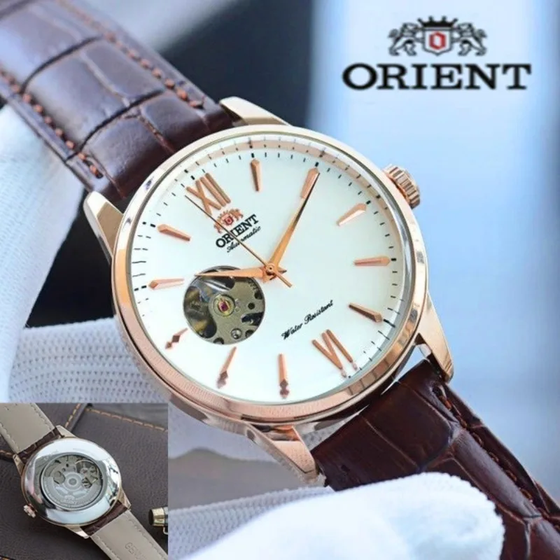 

Классические часы Orient Double Lion, восстановленные подержанные автоматические механические часы с кожей, полые мужские часы