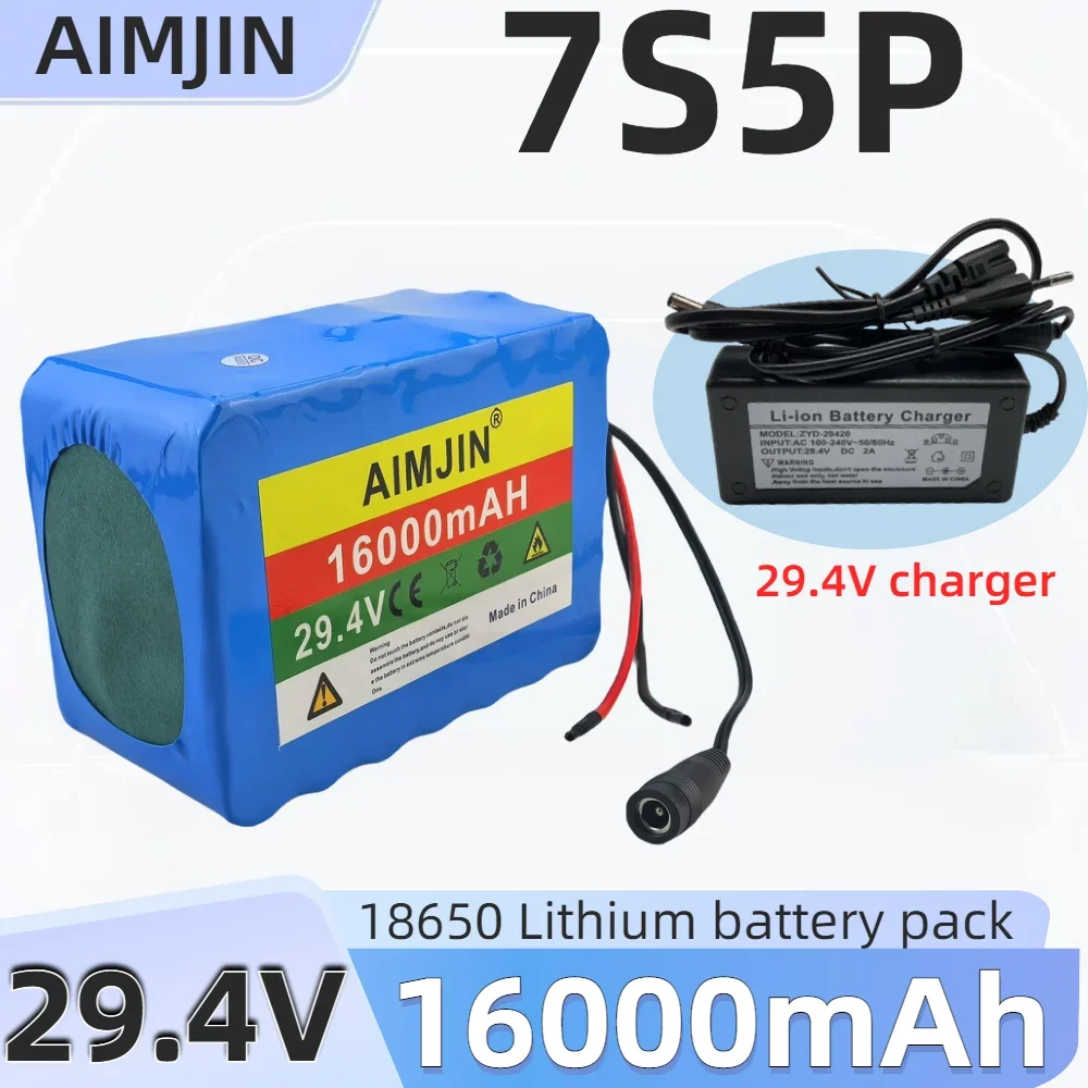 

7S5P 29.4V 16Ah Battery Pack 500W 24V 16000mAh Lithium ion Battery for Wheelchair Electric Bicycle + 29.4V 2A Charger