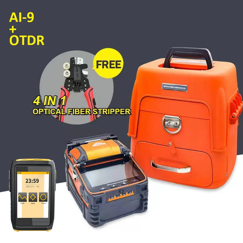 

New AI-9 signal light fiber fusion splicer 10 languages freely switch built-in optical power meter and VFL5.0 Mini OTDR A