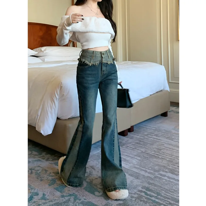 Female Clothing Flare Jeans Woman Korean Fashion Women's Pants Streetwear Straight Leg Jeans Y2k High Waist Denim Vintage Blue