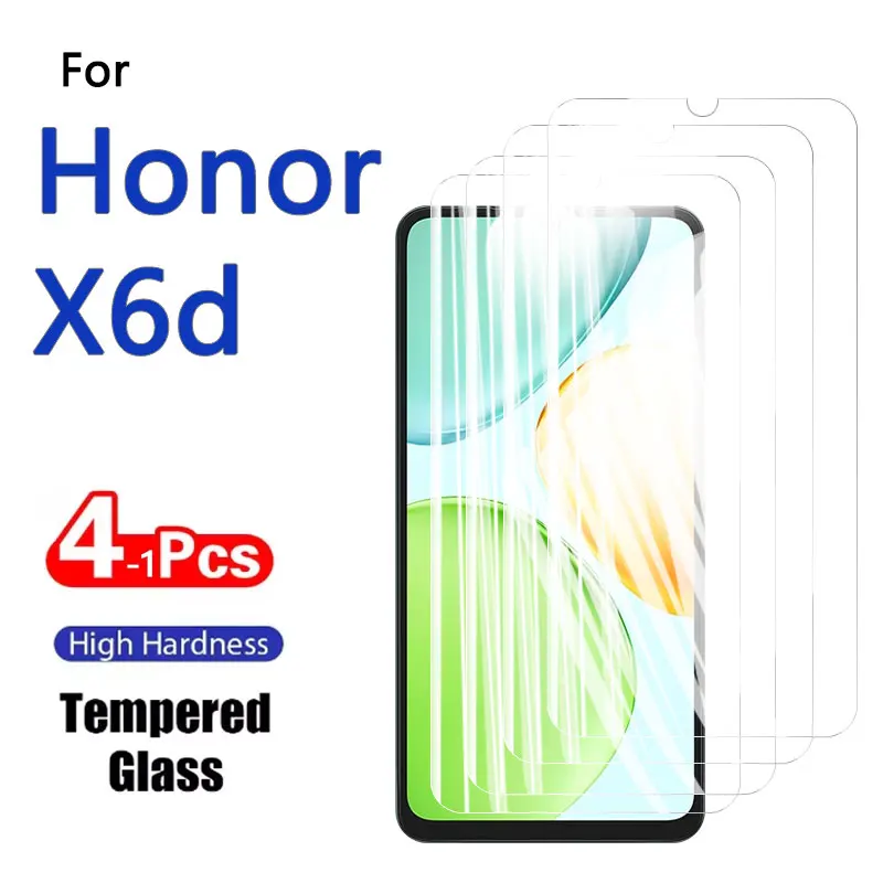 

1-4 шт. защитных пленок для экрана Honor X6d X 6 D X6 6d, закаленное стекло, кристально чистое, с высоким содержанием алюминия, устойчивое к царапинам, совместимое с чехлами, с функцией защиты от отпечатков пальцев