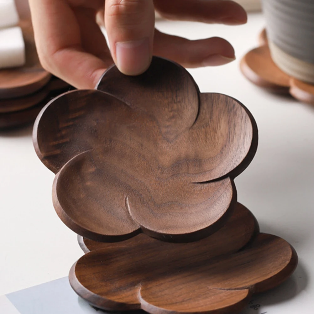

4pcs Walnut Coasters Premium Petal Shaped Cup Pads Heat Insulation Mats For Kitchen Tea Cup Dining Room Table Decoration Pad