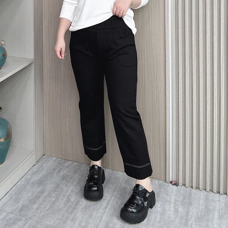 Autumn Straight Pants Women 2024 New Plus Size Loose Slimming Elastic Waist Casual Ankle-Length Pants 88092