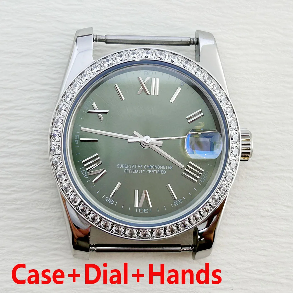 NH35 case diamond case Roman dial men's watch suitable for automatic mechanical watches with NH35 movement watch accessories