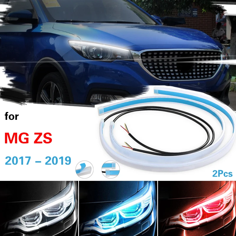 For MG ZS 2017-2019 Dynamic 2PCS DRL Car Flexible Waterproof LED Daytime Running Light Start-Scan Turn Signal Lamp Headlight 12V