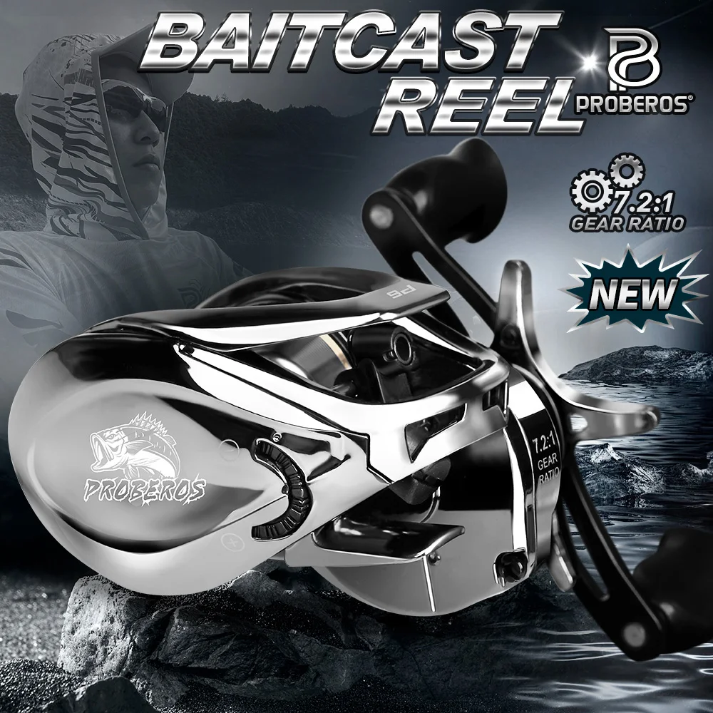PROBEROS Baitcaster Reels - UV Electroplating Process, 17Lb Drag System, Magnetic Brake System, Ergonomic Design