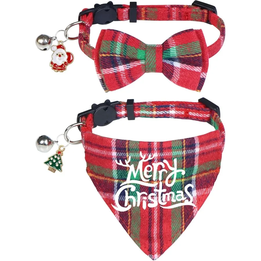 

2 упаковки рождественских ошейников с колокольчиком, отрывные праздничные банданы для кошек, ошейники с колокольчиком, рождественская елка Санта-Клауса для кошек