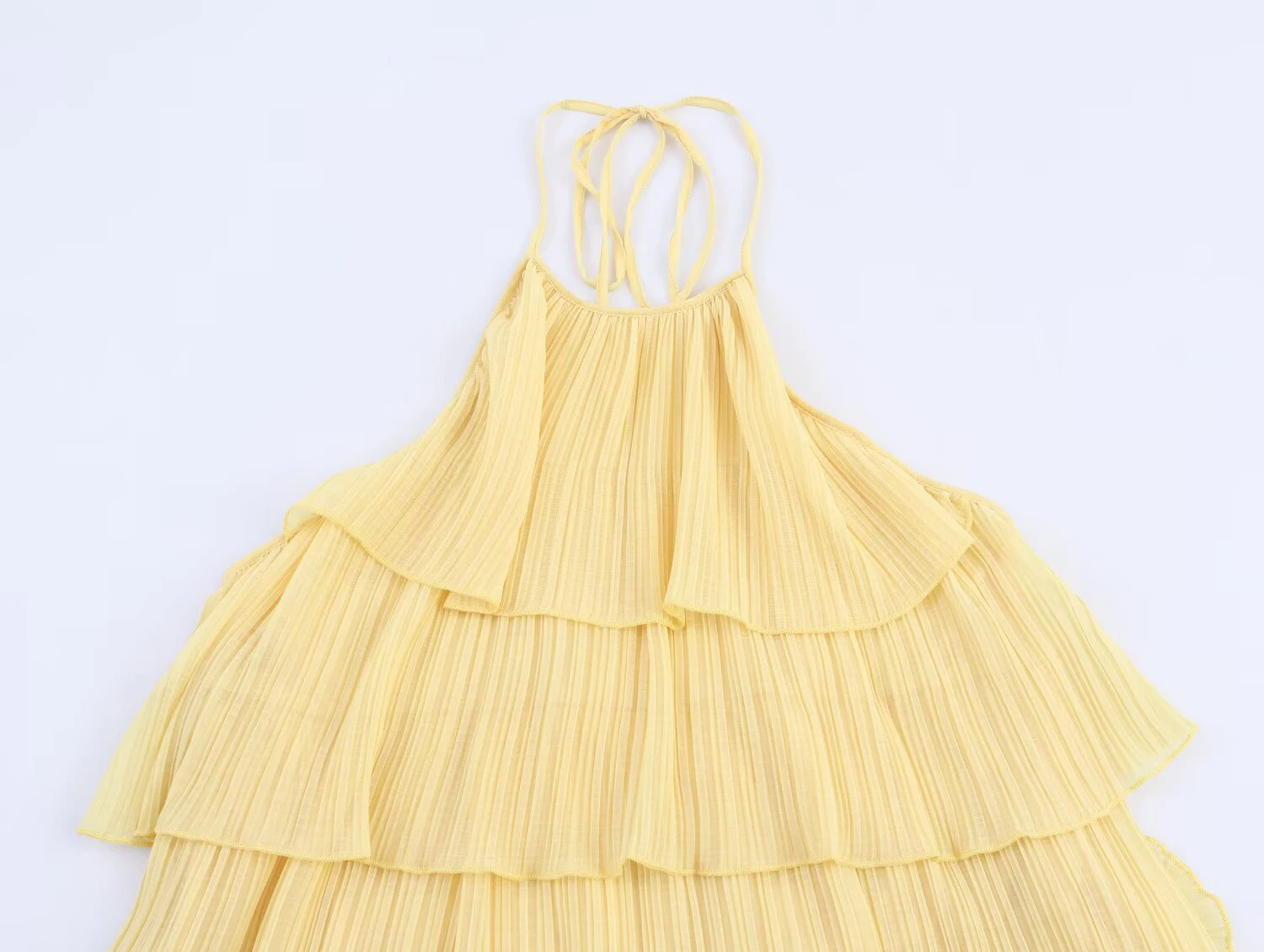 Europeu e americano 2025 verão novo feminino sexy sem costas sem mangas pendurado pescoço colarinho em camadas vestido decorativo