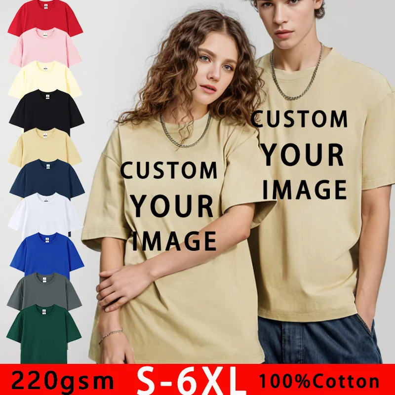 Women and men Custom Image T Shirts 100% Cotton Plus Size 6XL 2024 Summer Casual Short Sleeve  Couple T-Shirt Top High Quality