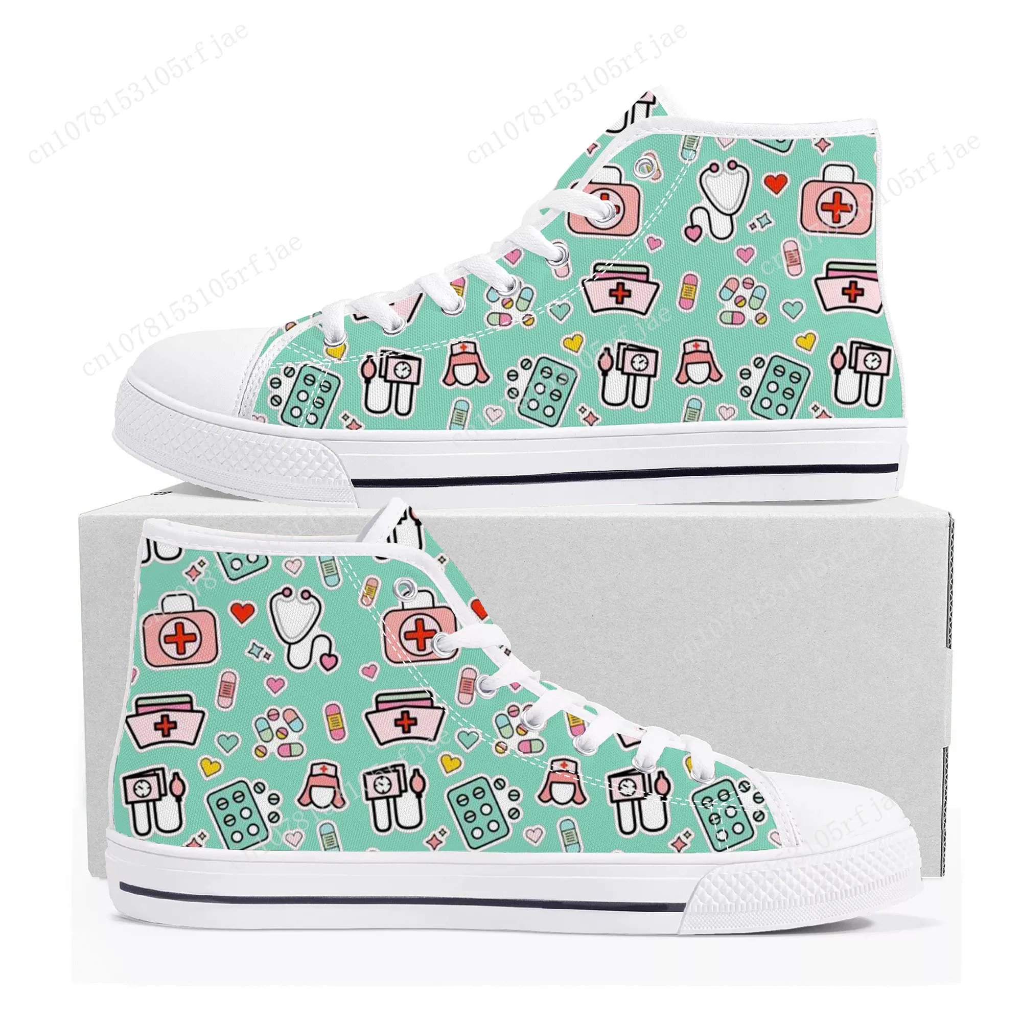 Hospital Medical Nurse Print High Top Sneakers Mens Womens Teenager High Quality Fashion Canvas Shoes Casual Tailor Made Sneaker