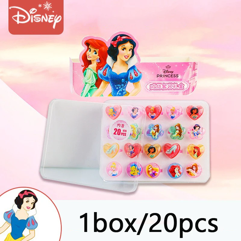 Bague Disney en PVC pour enfants, 20 pièces/boîte, personnage de dessin animé, princesse Elsa la reine des neiges, ensemble de bijoux pour bébé fille, jouet, cadeau d'anniversaire
