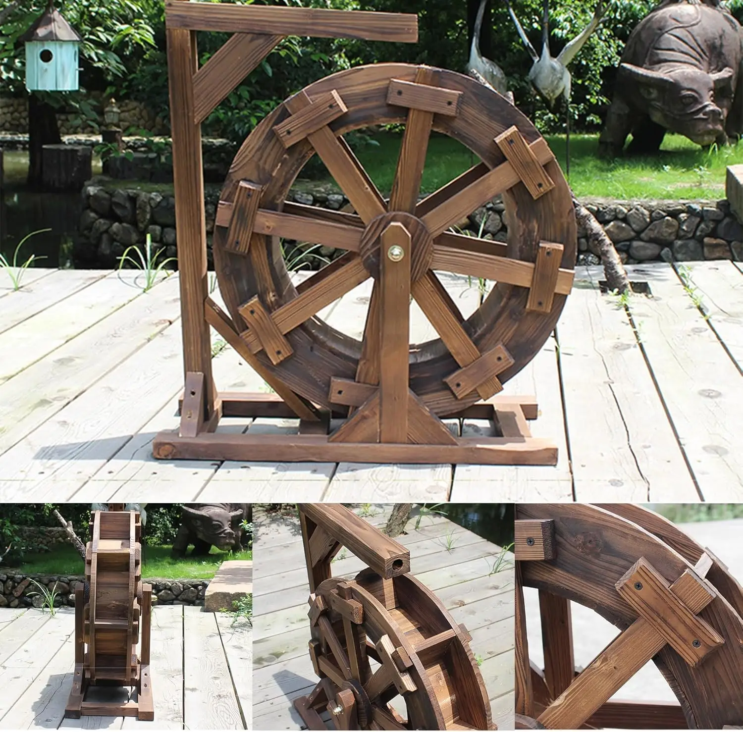 

Wooden Water Wheel Fountain for Ponds Garden Patio Rockery Decor Freestanding