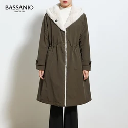 Fashion Long Natural Mink Fur Reversible Coats Drawcord At Waist Women Winter Warm Hooded Outwear