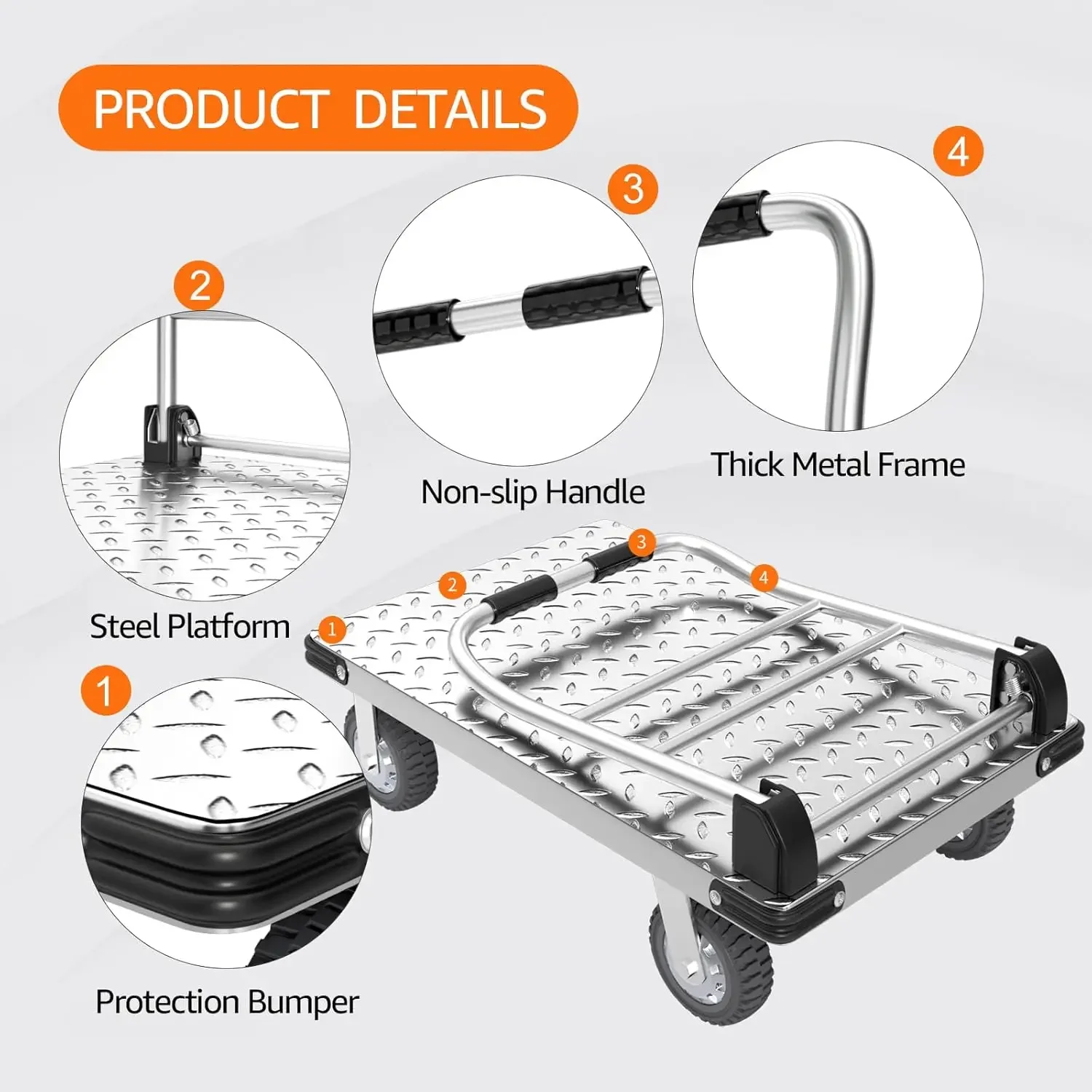 RapDuty-Chariot Pliable à Plateforme Mobile, Chariot à Main, Pliable et Peu Encombrant, Lit pio à Percussion, Meuble de Levage de Bagages