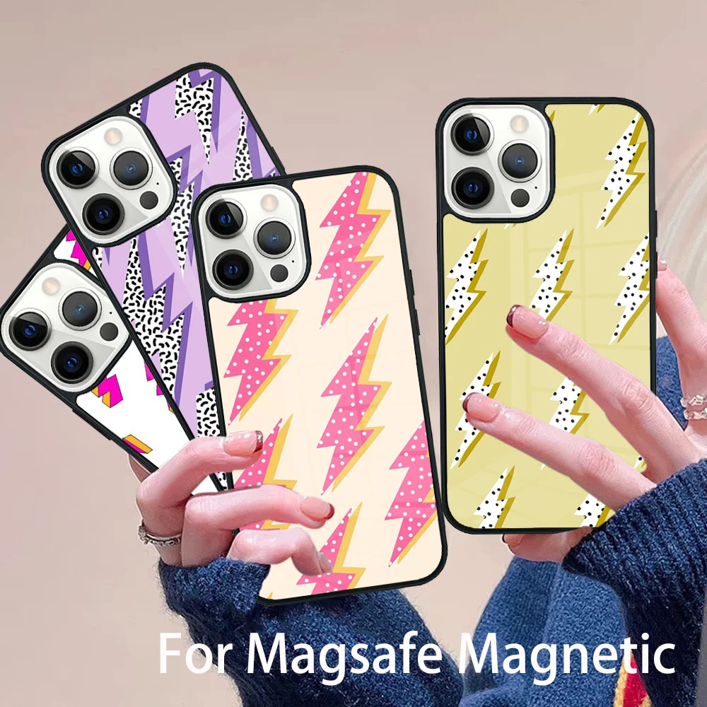 

Pink Lightning Bolt Phone Case Magesafe Magnetic Wireless Charge Cover For IPhone 16 11 12 13 14 15 Pro Max Plus Mini
