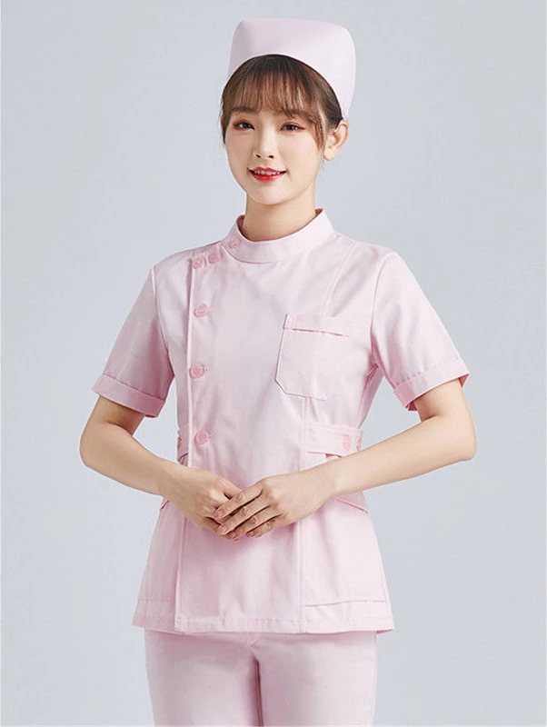 Uniformes blancos de manga corta para mujer, ropa de enfermería, Clínica de aseo de mascotas, trabajo de enfermera, uniforme médico rosa