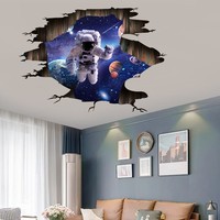 Space Astronaut Mural 3D Wall Hole Art Starry Planet Design Vinyl Stickers Home Decoration for Aesthetic Rooms Ceiling Wallpaper