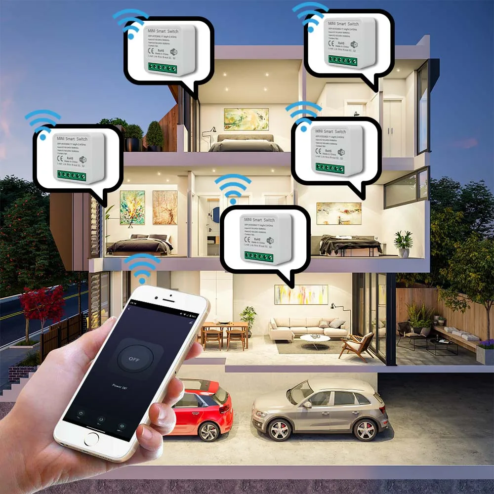 Tuya Mini 16A WiFi Switch Smart Life App 2 Way Control Smart Home Automation Module Interruptor Work for Alexa Google Home