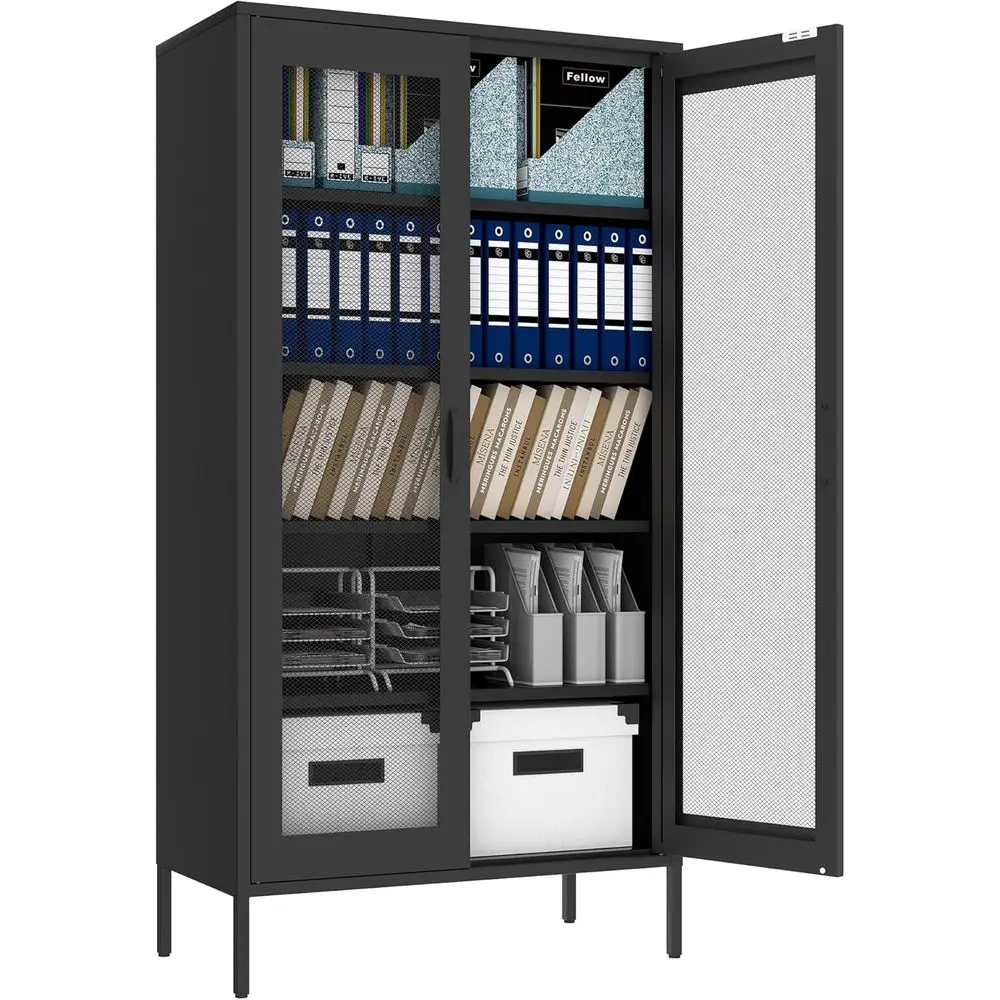 

5-Tier Adjustable Metal Storage Cabinet for Garage, Workshop, and Office (Black)