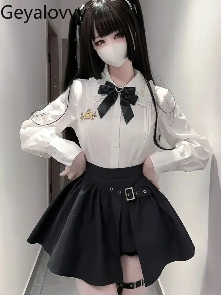 Conjunto de camisa de manga comprida e saia curta faculdade jk uniforme terno primavera outono novo estilo japonês estudante escola conjuntos de duas peças