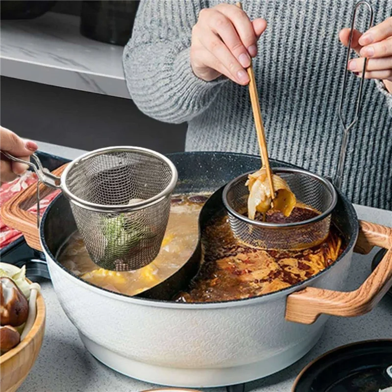 PORK-4Pcs Edelstahl Sieb Sieb Korb Lebensmittel Küche Sieb Körbe Hot Pot Braten Siebe Servieren Nudel, L